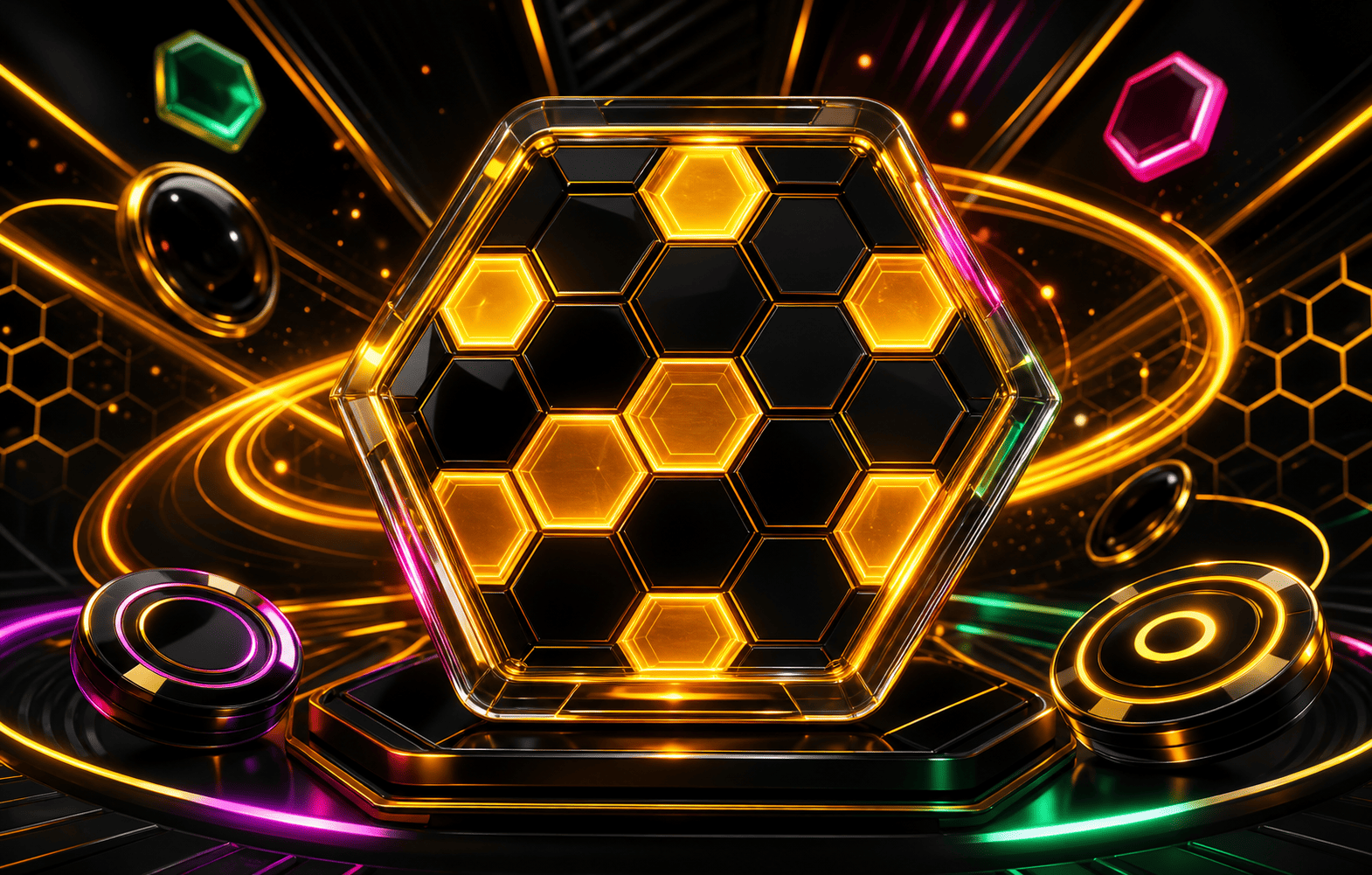 Abstrakti neonkuvitus pelille Honey Rush Black And Yellow